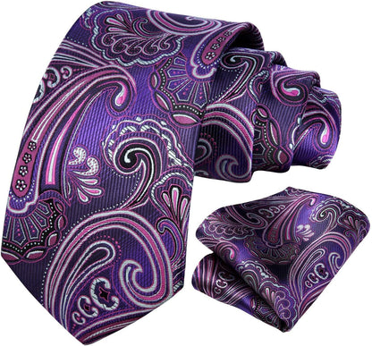 Ties for Men Paisley Tie and Pocket Square Woven Classic Floral Mens Ties Handkerchief Set Wedding Party Necktie