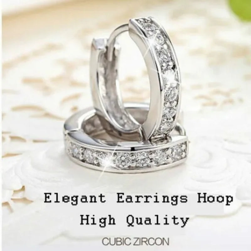 Luxury Noble 925 Silver Elegant Heart Diamond Hoop Ear Stud Earrings for Women Round Earring Wedding Bridal Jewelry