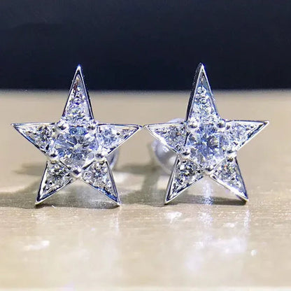 Dazzling Star Stud Earrings Round Cut Diamond Women Earrings Party Wedding Birthday Christmas Gifts S925 Silver Earrings Jewelry