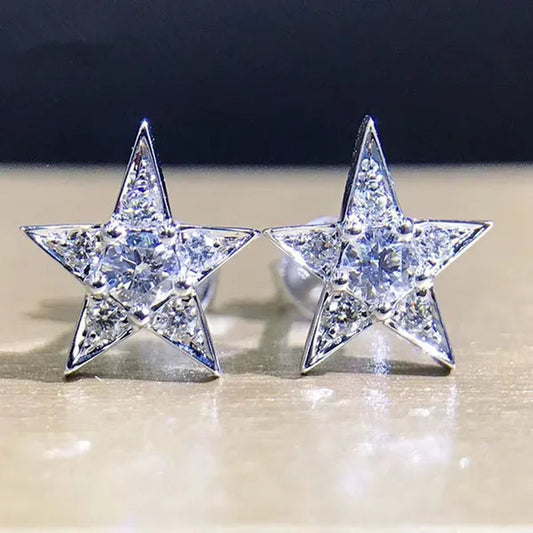 Dazzling Star Stud Earrings Round Cut Diamond Women Earrings Party Wedding Birthday Christmas Gifts S925 Silver Earrings Jewelry