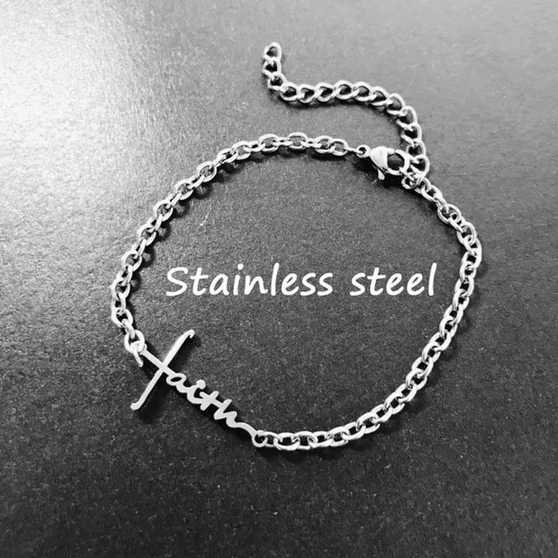 Faith Pendant Bracelet for Women Stainless Steel Faith Adjustable Bracelet