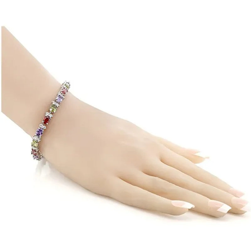 Gem Stone King 925 Sterling Silver Gorgeous Oval and Round Sparkling Cubic Zirconia CZ Tennis Bracelet Jewelry Gift