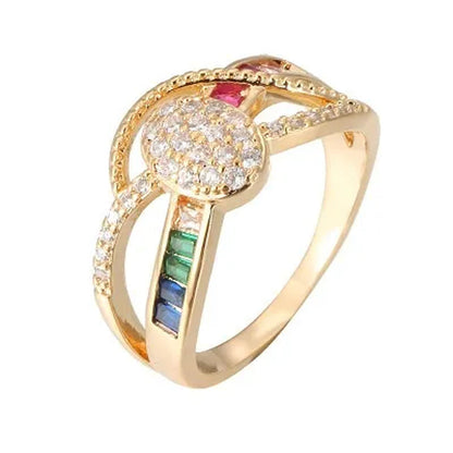Popular Women Fashion Ring Elegant Personality Rainbow Natural White Zircon Jewelry Wedding Engagement Party Ring Size 5-11