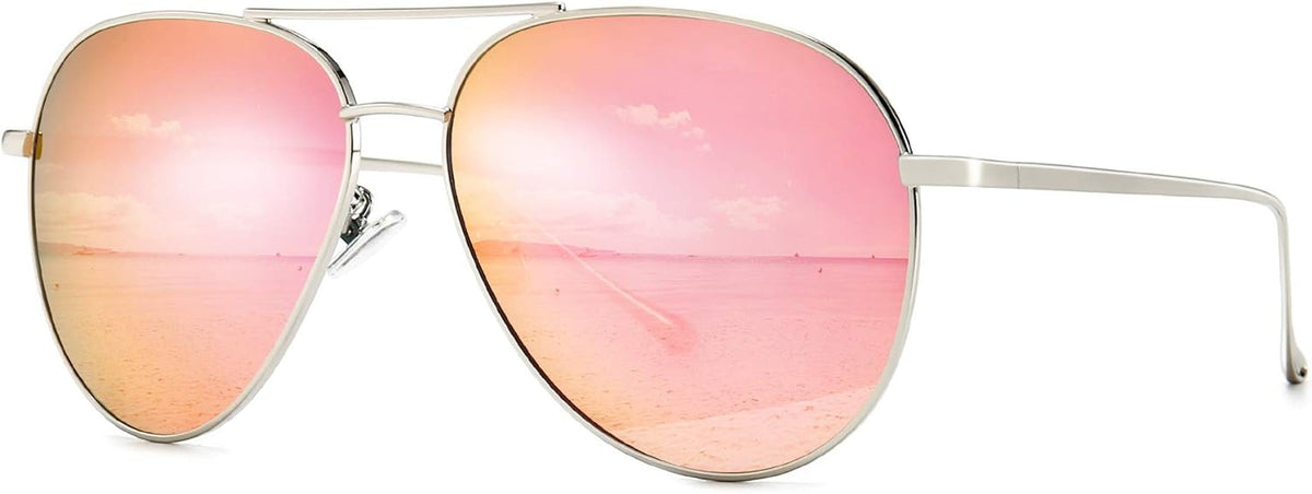Women's Lightweight Oversized Aviator Sunglasses - Mirrored Polarized Lens