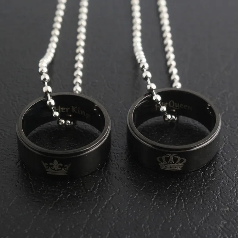 Jewelry her King his queen crown Wedding Ring Necklace Fashion Pendant for men and women