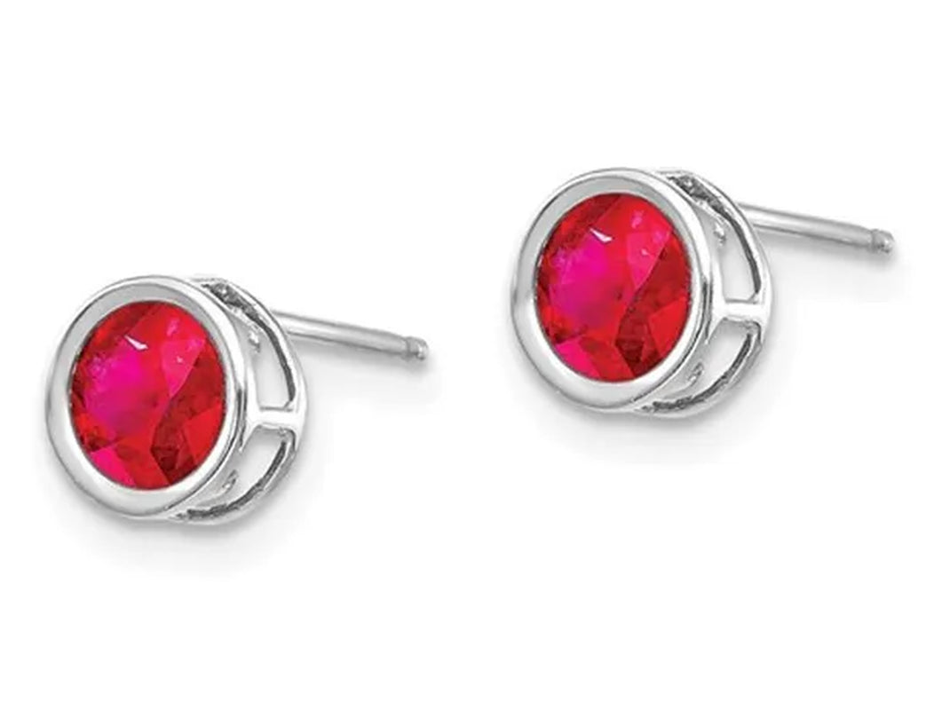Natural Ruby 1.40 Carat (ctw) Stud Earrings 5mm in 14K White Gold