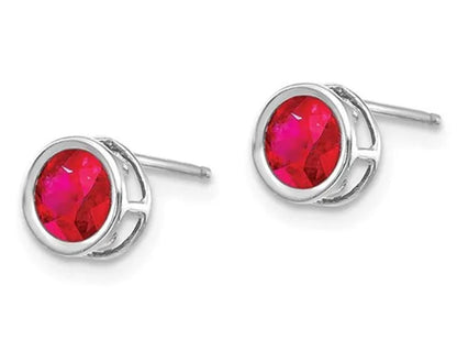 Natural Ruby 1.40 Carat (ctw) Stud Earrings 5mm in 14K White Gold