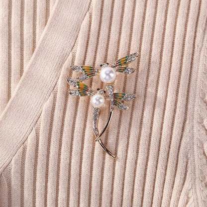 New Classic Painted Dragonfly Shell Pearl Insect Brooch Clothing Accessories Pin Brooches Women Girls Jewelry Gifts  65X50X20mm