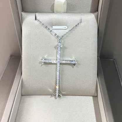 925 Sterling Silver Religious Cross Long Pendant Necklace Moissanite Charm Necklace for Women Fashion Necklace Unisex Party Banquet Fine Jewelry Personality Valentine Gift