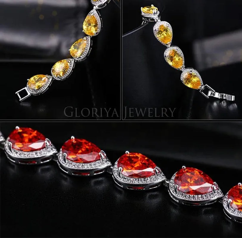 Gloriya Fashion Brand Dazzling Wedding Jewelry For Luxury Pear Cut CZ Zirconia Setting White Gold Plated Woman Party Bracelets Bangles（Size :18 cm + 3 cm）