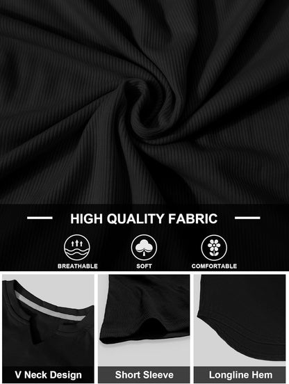 Mens Muscle T Shirts V Neck Short Sleeve Henley Shirt Hipster Longline Gym Workout Athletic Tee Shirts