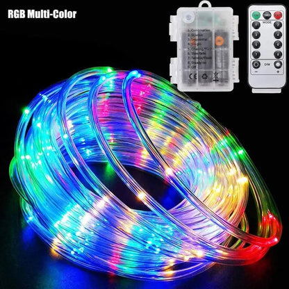 Battery Powered Rope Lights LED Fairy String Lights with Remote Control Garden Tube Lighting Strings Christmas Holiday Decoration