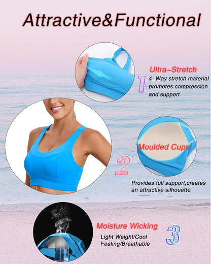 High Impact Sports Bras for Women,Racerback Running Bra Workout Crop Tank Tops Longline Sports Bra Push Up