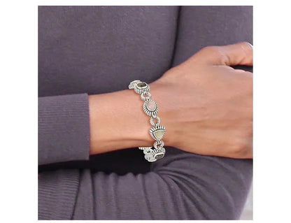 Pink, Black and White Mother of Pearl Bracelet in Sterling Silver (7.75 Inches)