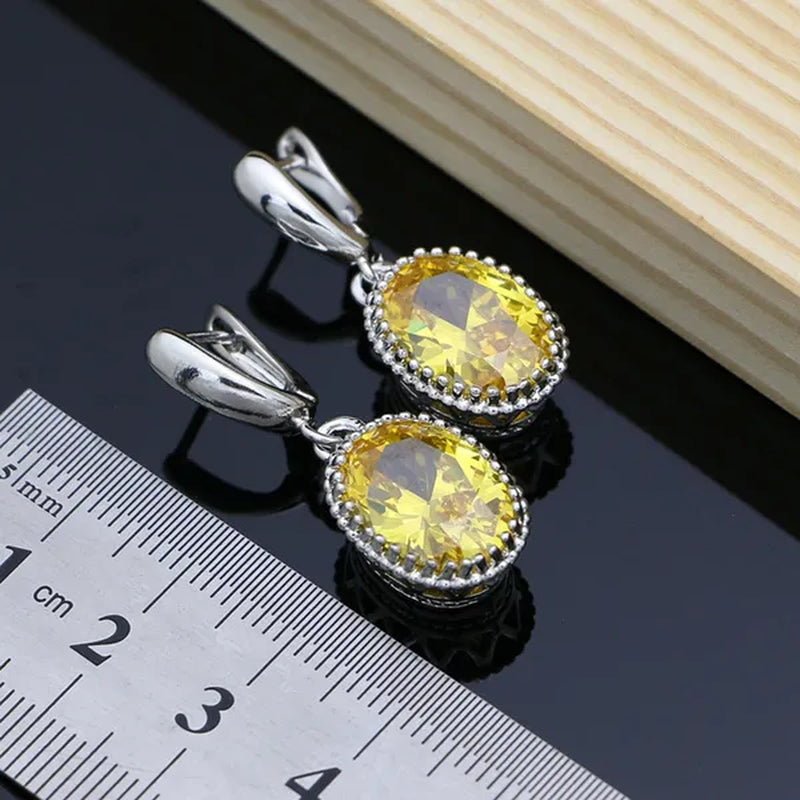 Natural 925 Sterling Silver Jewelry Yellow Topaz Jewelry Sets Wedding Women Earrings/Pendant/Necklace/Ring/Bracelets