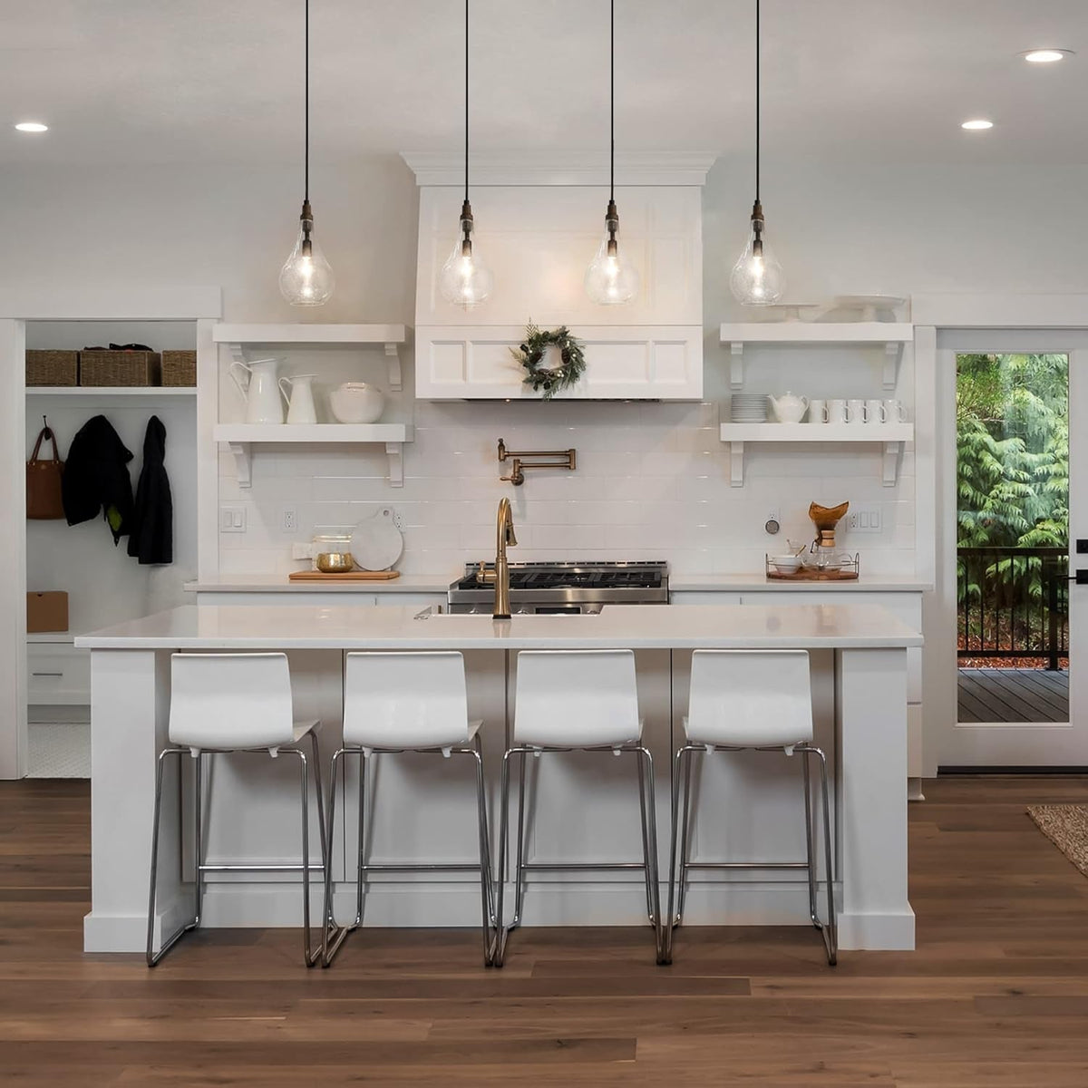 Farmhouse Wood and Glass Pendant Lighting for Kitchen Island Bedroom, Dining Room, Entryway, Sink, Breakfast Nook