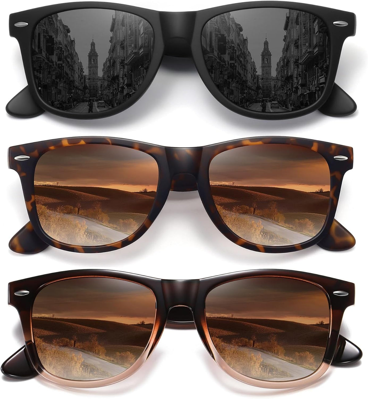 Polarized Sunglasses for Women Men Classic Retro Trendy Driving Sun Glasses UV400 Protection (3 Pack)