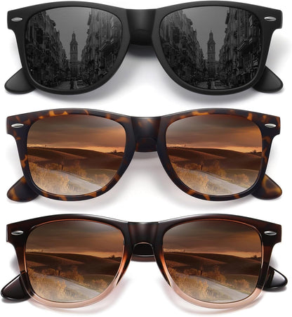 Polarized Sunglasses for Women Men Classic Retro Trendy Driving Sun Glasses UV400 Protection (3 Pack)