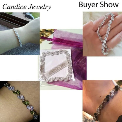 CANDICE 100% Real Silver Female Jewelry Simple Leaf Shape Multicolor Cubic Zirconia Strand Bracelet For Lady