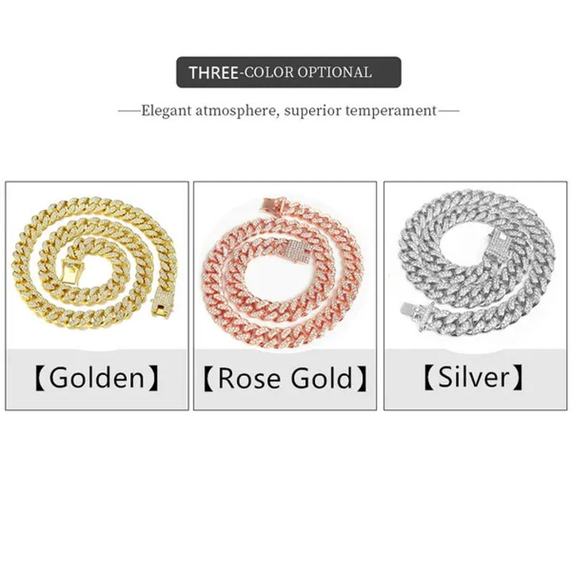 Fashion Hip Hop Iced Out Diamond Full Miami Curb Cuban Chain CZ Bling Rapper Necklaces for Women Men Jewelry