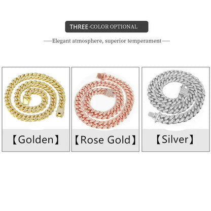 Fashion Hip Hop Iced Out Diamond Full Miami Curb Cuban Chain CZ Bling Rapper Necklaces for Women Men Jewelry