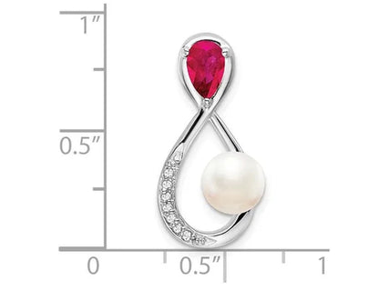 1/2 Carat (ctw) Ruby and Pearl Drop Pendant Necklace in 14K White Gold with Chain