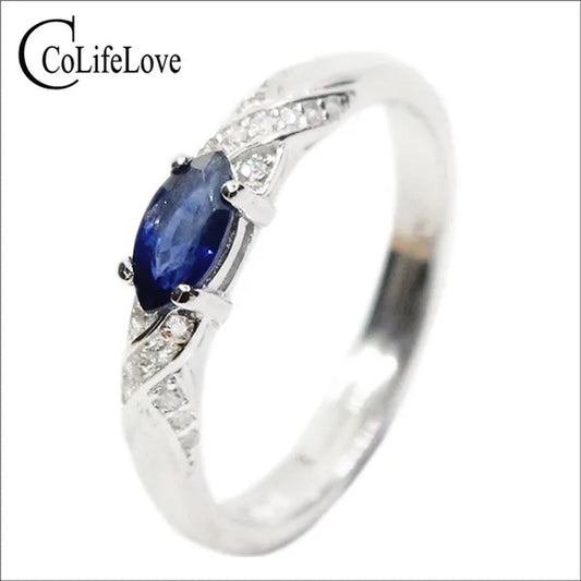 Hotsale natural sapphire ring 3*6mm natural sapphire gemstone silver ring solid 925 silver sapphire ring from Chinese sapphire mine