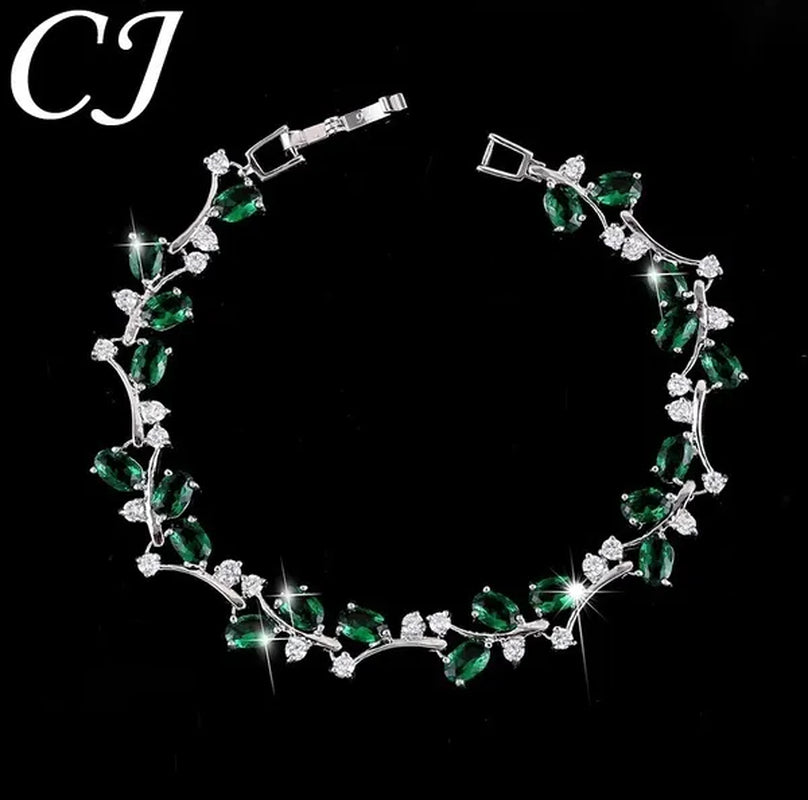 CANDICE Fashion Sterling Silver Bracelet Bangle With Emerald Green Crystal For Women Elegant Jewelry