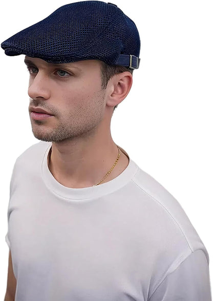 Men'S Breathable Mesh Summer Hat Adjustable Newsboy Beret Ivy Cap Cabbie Flat Cap Gatsby Driving Hunting Hats