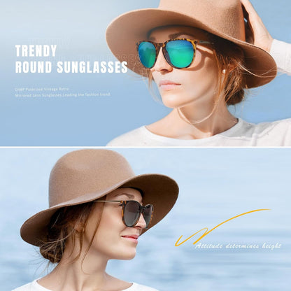 Polarized Sunglasses for Women Men - Trendy 2025 Vintage Classic Retro round Mirrored Lens Designer Style