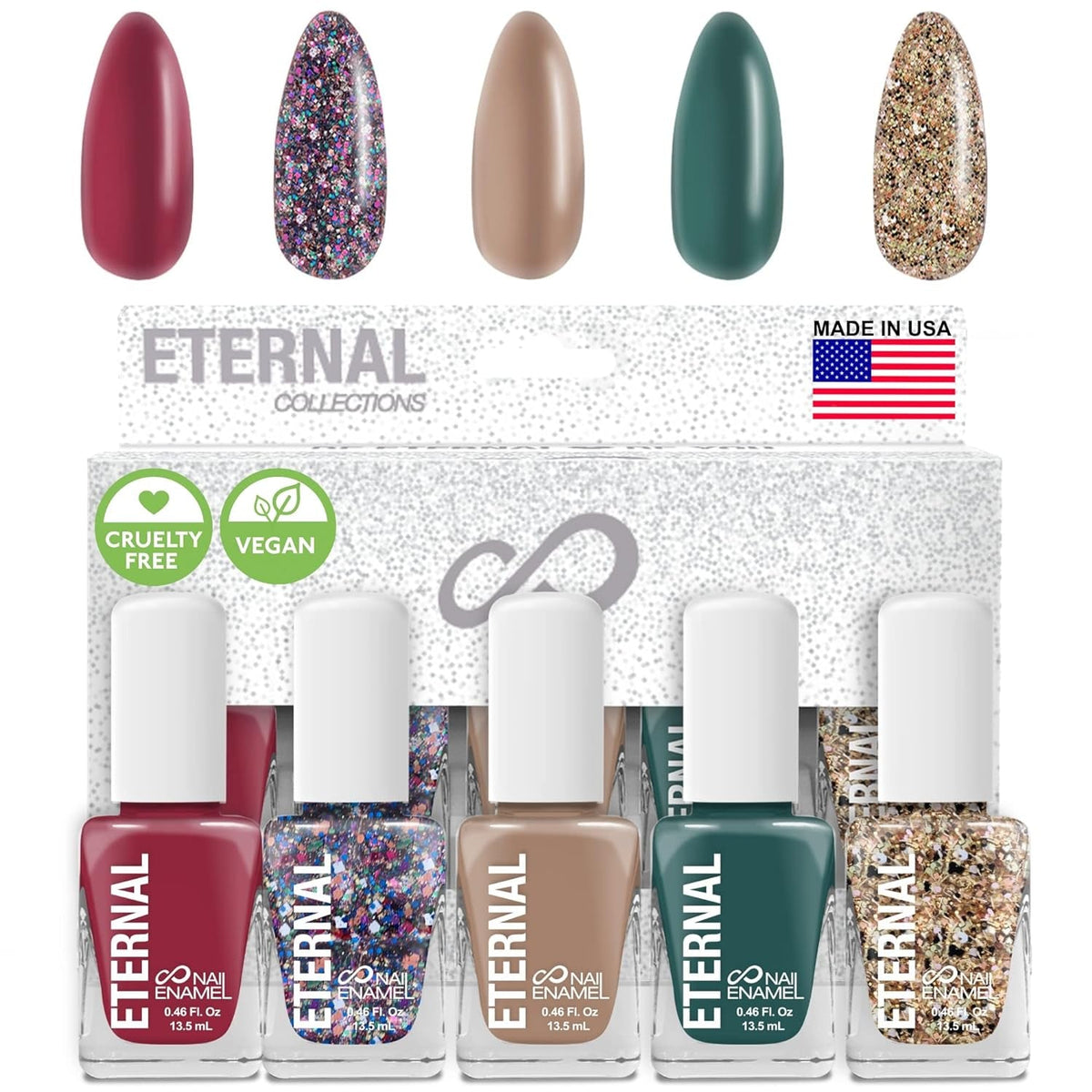 Glitter Nail Polish Set for Women (CHEERS) - Gold Nail Polish Set for Girls | Long Lasting & Quick Dry Nail Polish Kit for Home DIY Manicure & Pedicure | Made in USA, 13.5mL (Set of 5)