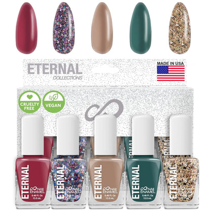 Glitter Nail Polish Set for Women (CHEERS) - Gold Nail Polish Set for Girls | Long Lasting & Quick Dry Nail Polish Kit for Home DIY Manicure & Pedicure | Made in USA, 13.5mL (Set of 5)
