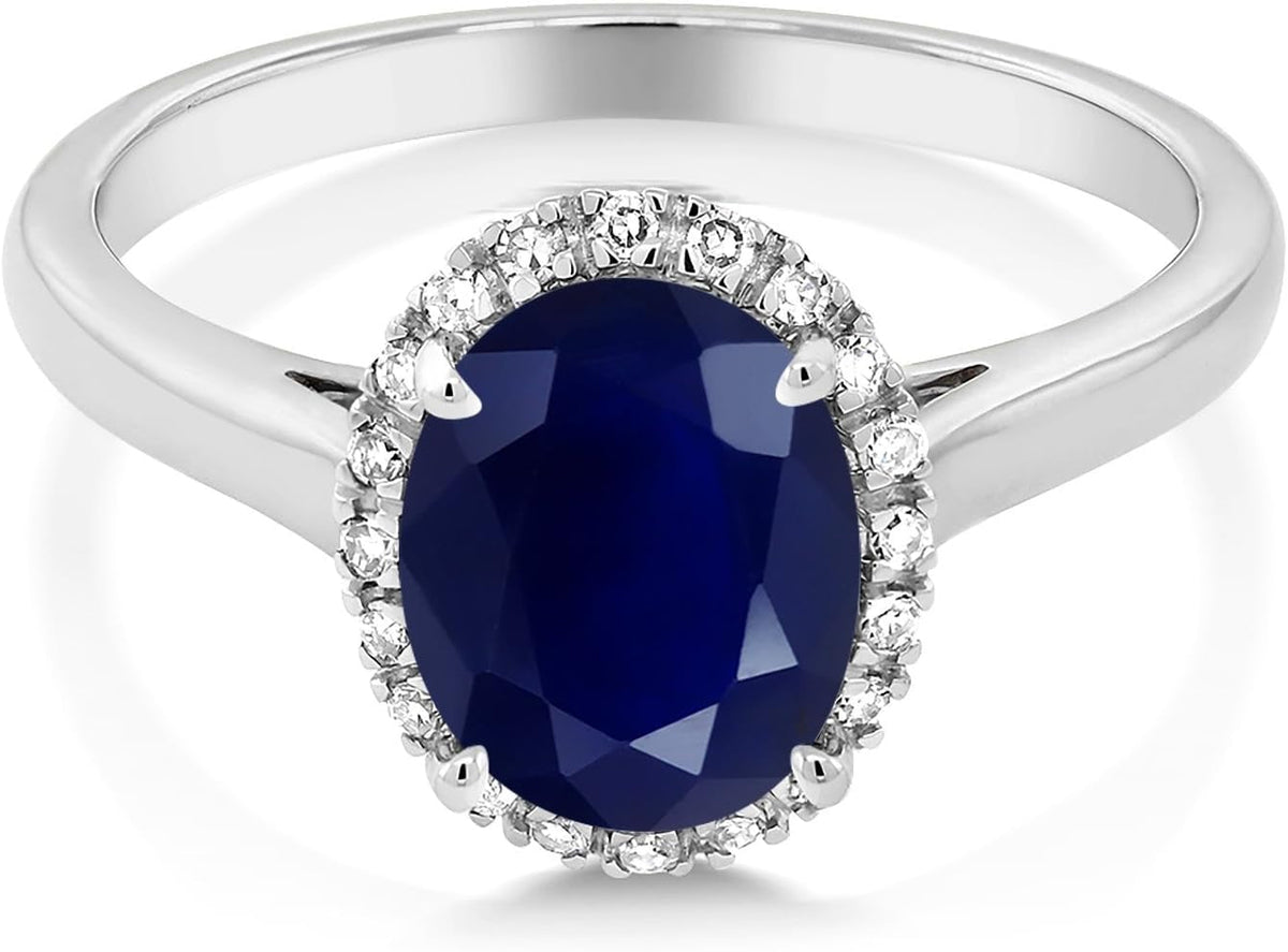 10K White Gold Oval Gemstone Birthstone and Diamond Halo Engagement Ring | Oval 9X7MM | Wedding Anniversary Promise Gold Ring for Women