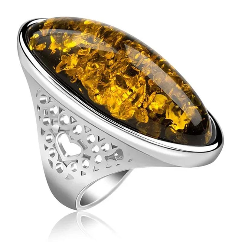 Party Wedding Christmas Gifts Gold Amber Ring Big Bohemian Precious Rings for Women(size 5 6 7 8 9 10 11 12)