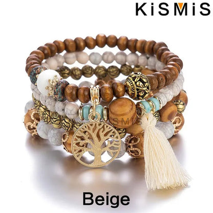 KISMIS 4Pcs/Set Exquisite Fashion Bohemian Bracelet Creative Women's Jewelry Silver Jewelry Tassel Multi Layer Jewelry Bracelet Fashion Jewelry 1 or 2 Sets Optional