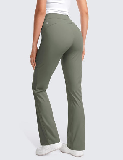 4-Way Stretch Flare Womens Pants Tall 31" Dress Work Casual High Waisted Lounge Sweatpants with Zip Pockets