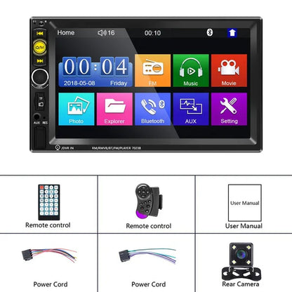 7" Bluetooth HD Touch Screen Car Stereo Radio 2DIN Car MP5 Player FM/USB/AUX/SD Function with Steering Wheel Control +Cam(Optional)