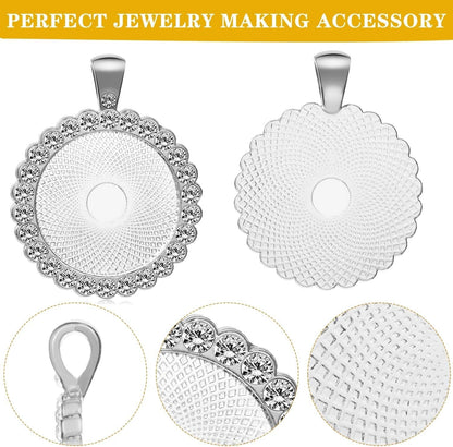40 Pieces Rhinestone Bezel Pendant Trays Set, Include 20 Pieces round Bezel Trays Cabochon Pendant Setting with 20 Pieces Clear Glass Cabochons for Photo Pendant DIY Jewelry Craft Making