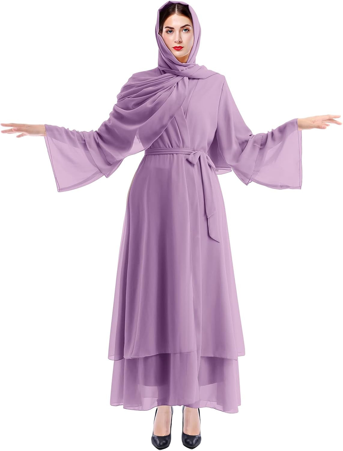 Muslim Abaya Dress for Women - Long Sleeve Islamic Dubai Abaya Cardigan Robe - Middle East Prayer Dress with Hijab