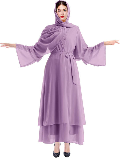 Muslim Abaya Dress for Women - Long Sleeve Islamic Dubai Abaya Cardigan Robe - Middle East Prayer Dress with Hijab