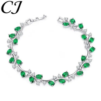 CANDICE Fashion Sterling Silver Bracelet Bangle With Emerald Green Crystal For Women Elegant Jewelry