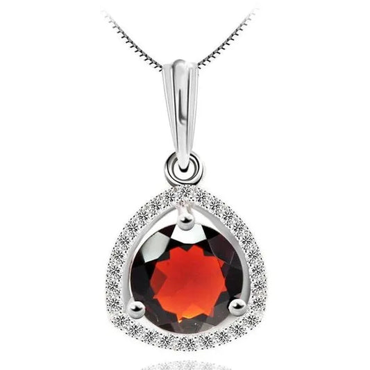 Majesty Diamonds MDS170225 2.66 CTW Round Red Garnet Halo Solitaire with Accents Pendant Necklace in .925 Sterling Silver
