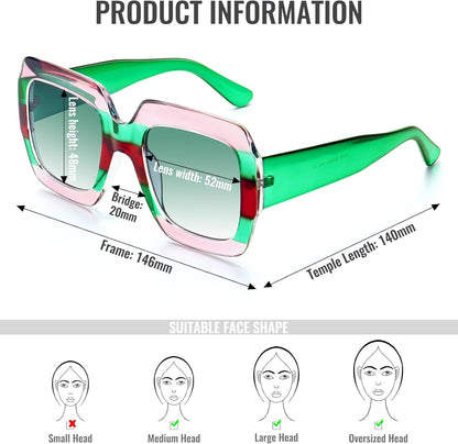 Oversized Square Sunglasses Womens Retro Shades Luxury Big Sun Glasses UV400 Protection S0178