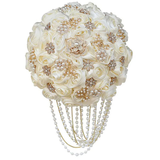 Exquisite Hand-made Pearl Diamond Brooch Wedding Bouquets Beaded Diamond Chains Decorate The Bridal Bouquet Bridesmaid Holding Flowers