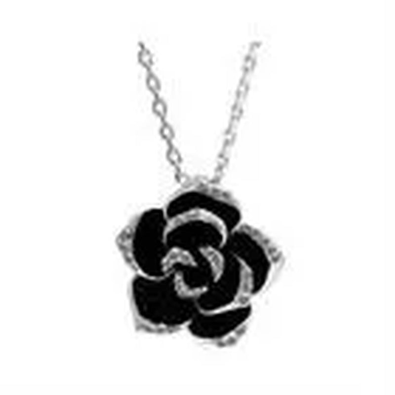 18k White Gold Plated Rhinestone Jewelry Sets Black Rose Flower Necklace Earring