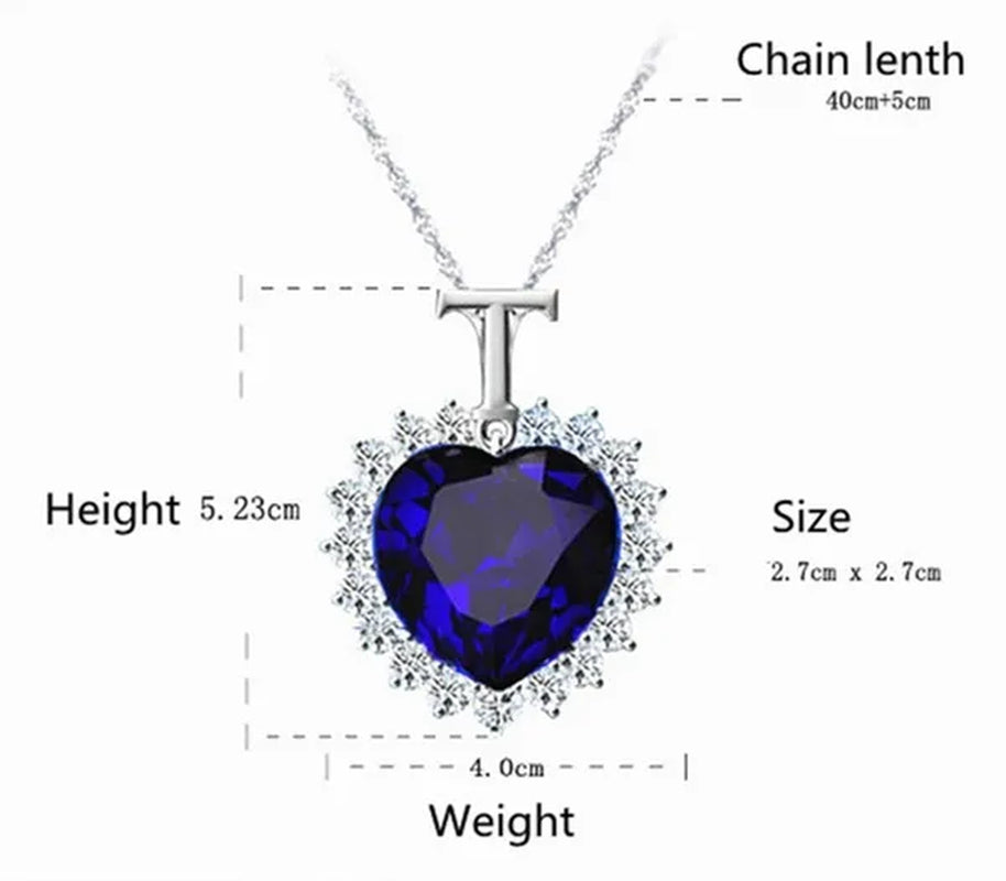 New Titanic Heart of the Ocean Sapphire Crystal Chain Necklace Pendant Plate Jewelry (Color/Blue)