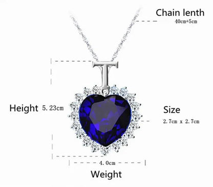 New Titanic Heart of the Ocean Sapphire Crystal Chain Necklace Pendant Plate Jewelry (Color/Blue)