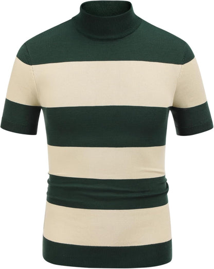Mens Mock Turtleneck Sweater Short Sleeve Casual Dress Sweater Slim Fit Pullover Basic Knit Tee