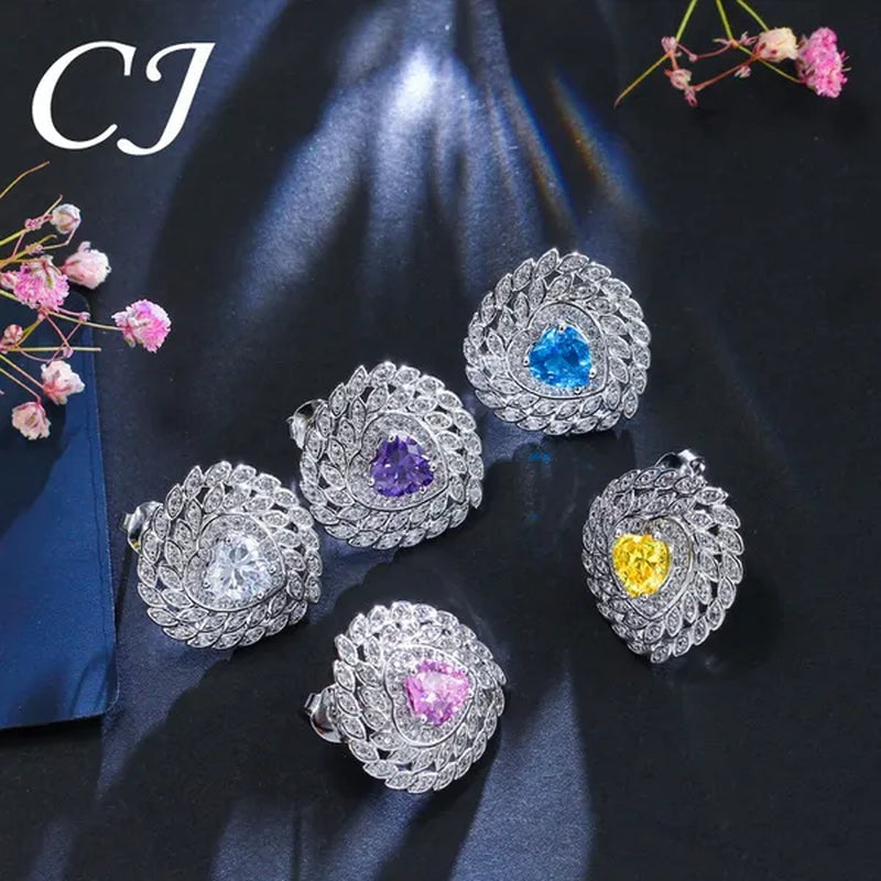 CANDICE 3pcs Love Jewelry Set Micro White CZ Pave Heart Red Crystal Romantic Party Necklace Earrings Ring Sterling Silver Plated Sets for Women Girl Gifts