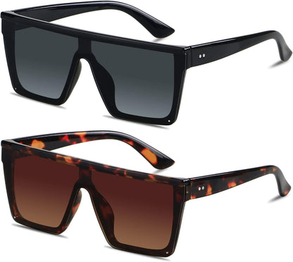 Square Oversized Sunglasses for Women Men Big Flat Top Fashion Shield Large UV Protection Rimless Shades